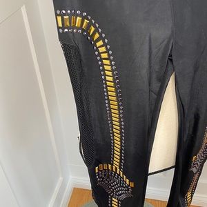 Black & gold studded leggings. Mesh side.
